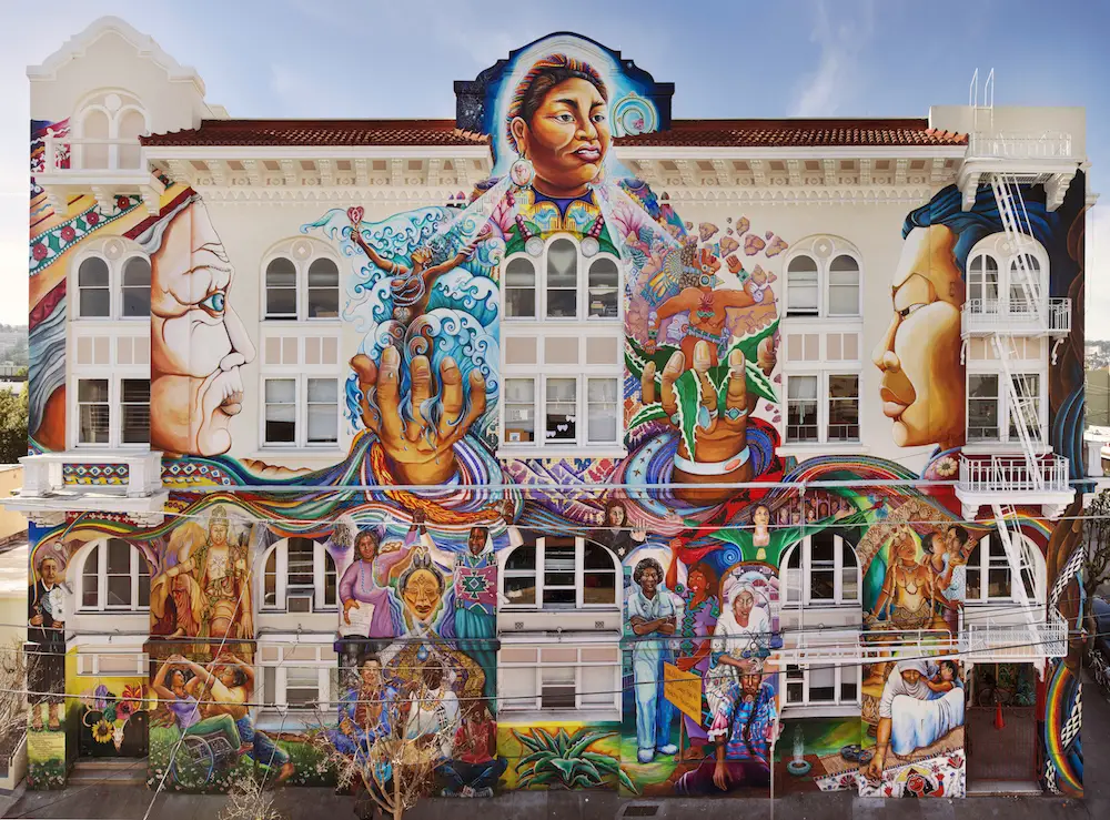 MAESTRAPEACE, murals on The San Francisco Women's Building, 18th and Valencia Streets, Juana Alicia, Edythe Boone, Miranda Bergman, Susan Cervantes, Meera Desai, Yvonne Littleton and Irene Perez, © 1994, 2000, 2010. 