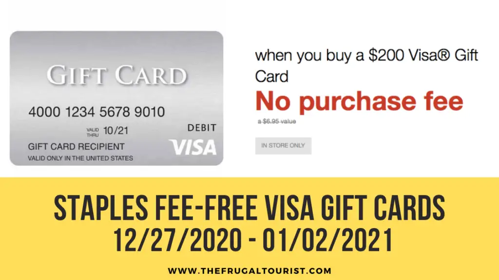 Staples FeeFree Visa Gift Cards 12/271/2/2021 The