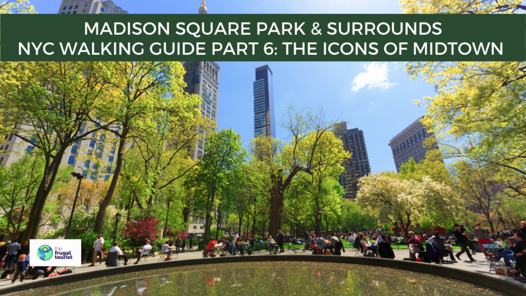 A wide shot of Madison Square Park with the Empire State Building visible in the background skyline.