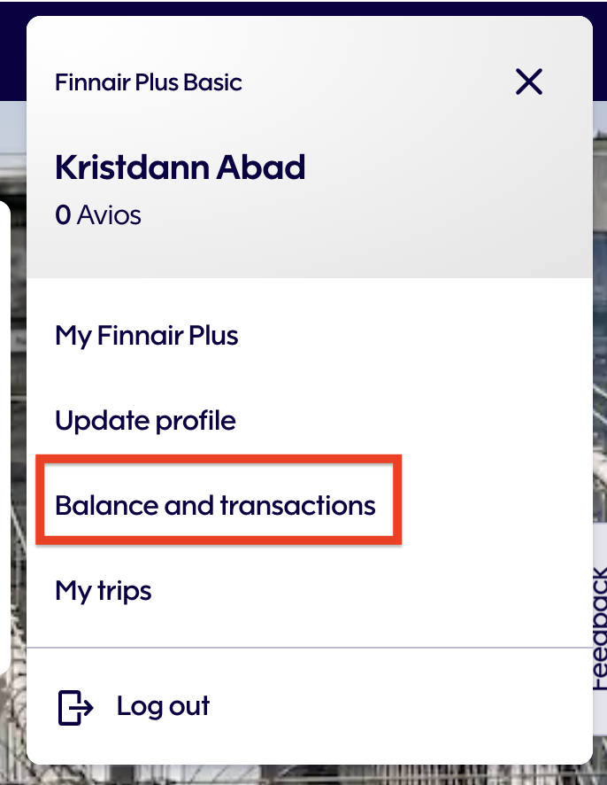 Finnair Plus balance and transactions page showing the option to link partner loyalty accounts